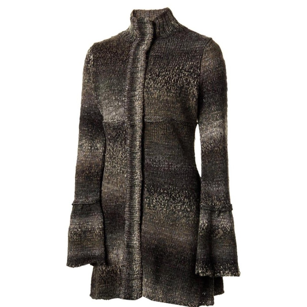 prAna Women's XS Wool Blend Marled Knit Bell Sleeve Long Cardigan